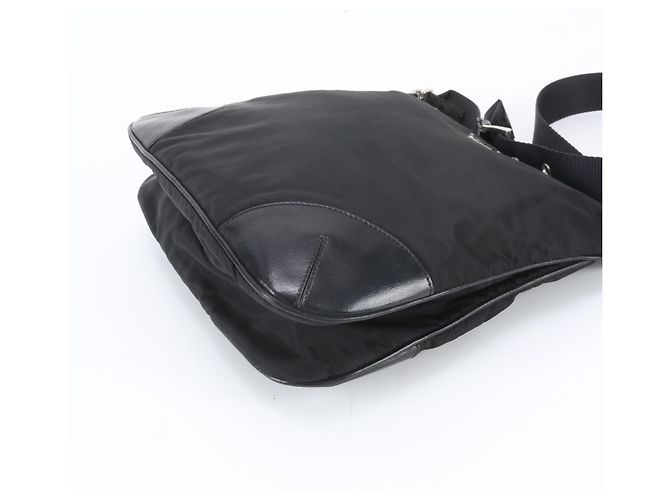 Prada Tessuto Nylon Triangle Logo Leather Shoulder Bag - view 5