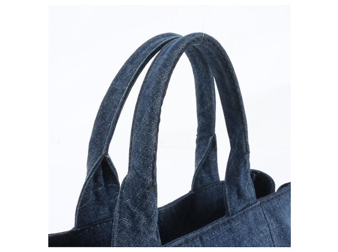 Tote Sac cabas Prada Canapa Denim Blue avec logo triangle - vue 2