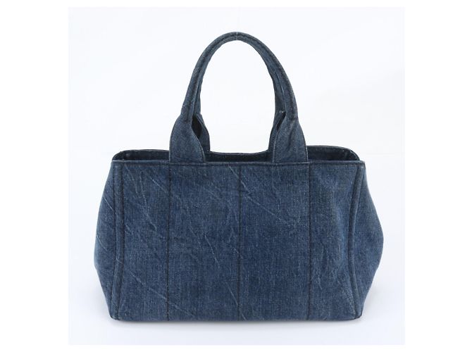 Tote Sac cabas Prada Canapa Denim Blue avec logo triangle - vue 3