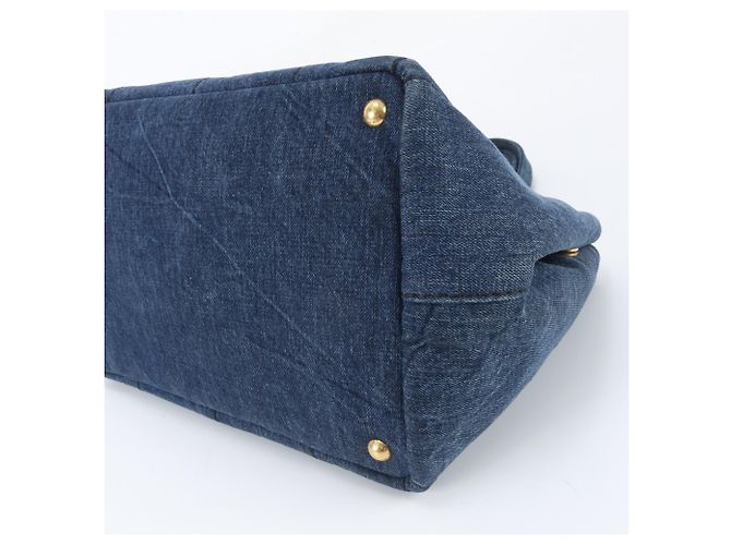Tote Sac cabas Prada Canapa Denim Blue avec logo triangle - vue 4