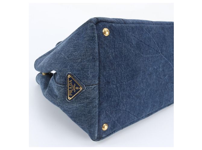 Tote Sac cabas Prada Canapa Denim Blue avec logo triangle - vue 6