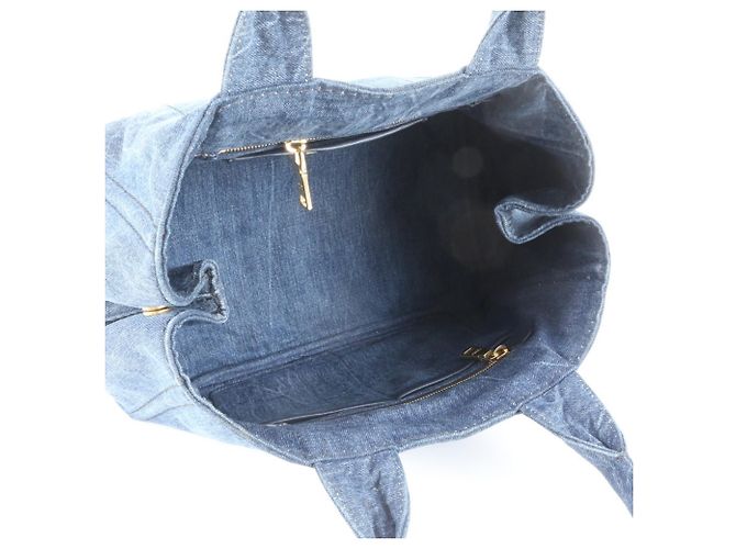 Tote Sac cabas Prada Canapa Denim Blue avec logo triangle - vue 7