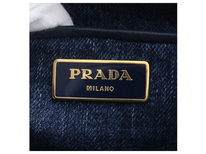 Tote Sac cabas Prada Canapa Denim Blue avec logo triangle - vue 8