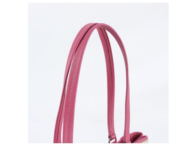 Prada Pink Triangle Logo Leather Canvas Tote Bag - view 2