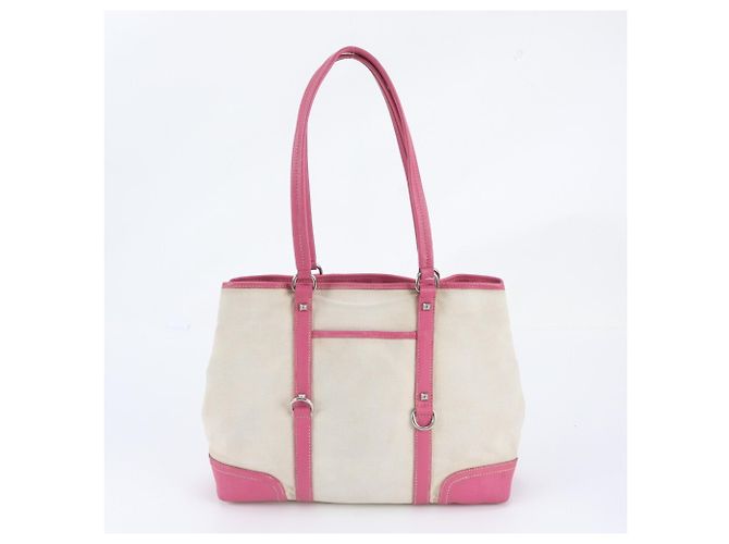 Prada Pink Triangle Logo Leather Canvas Tote Bag - view 3