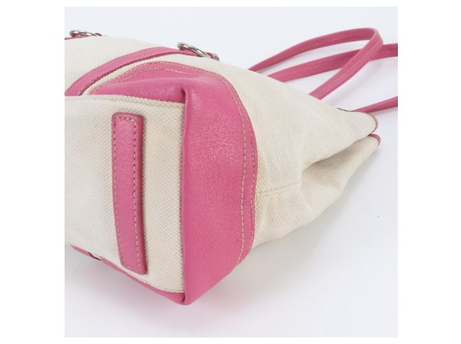 Prada Pink Triangle Logo Leather Canvas Tote Bag - view 4