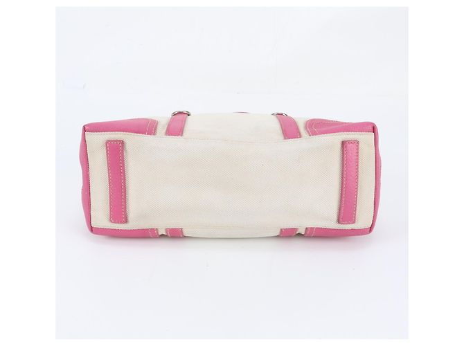 Prada Pink Triangle Logo Leather Canvas Tote Bag - view 5