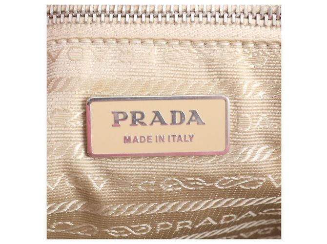 Prada Pink Triangle Logo Leather Canvas Tote Bag - view 8