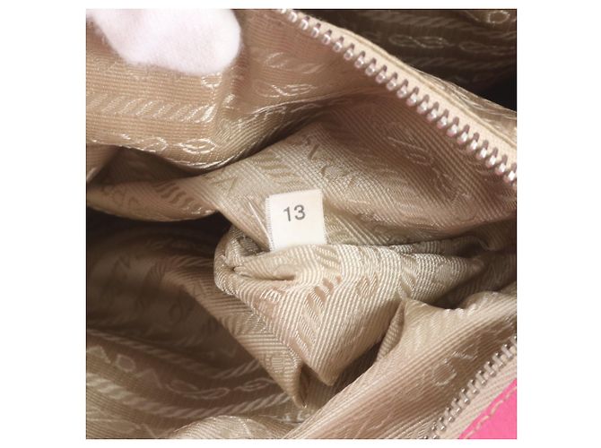 Prada Pink Triangle Logo Leather Canvas Tote Bag - view 9