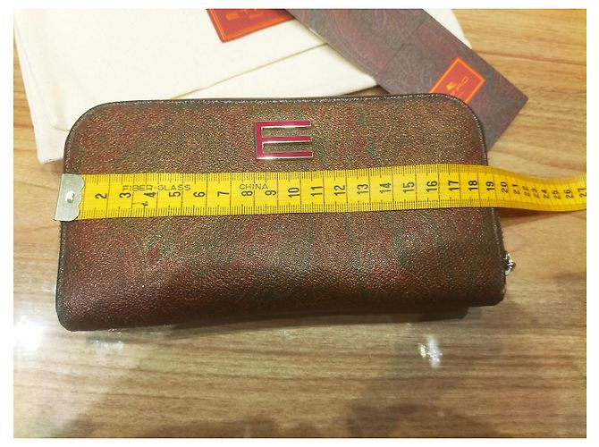 Etro portafoglio in pelle marrone con monogramma - vista 4