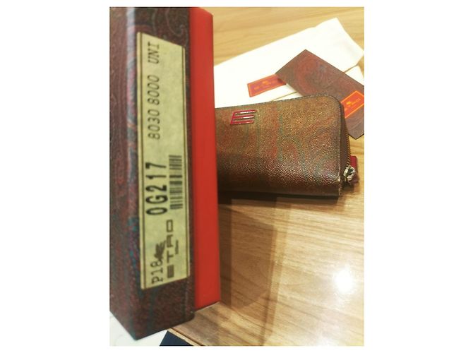 Etro portafoglio in pelle marrone con monogramma - vista 5