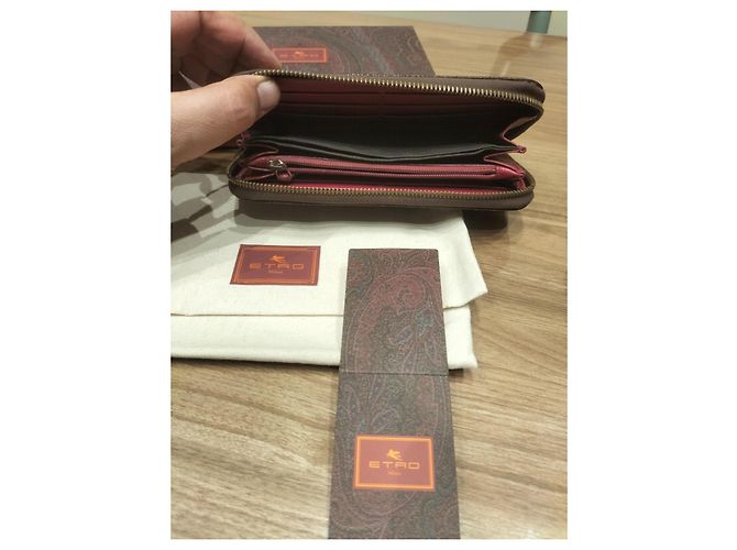 Etro portafoglio in pelle marrone con monogramma - vista 7