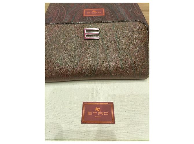 Etro portafoglio in pelle marrone con monogramma - vista 9