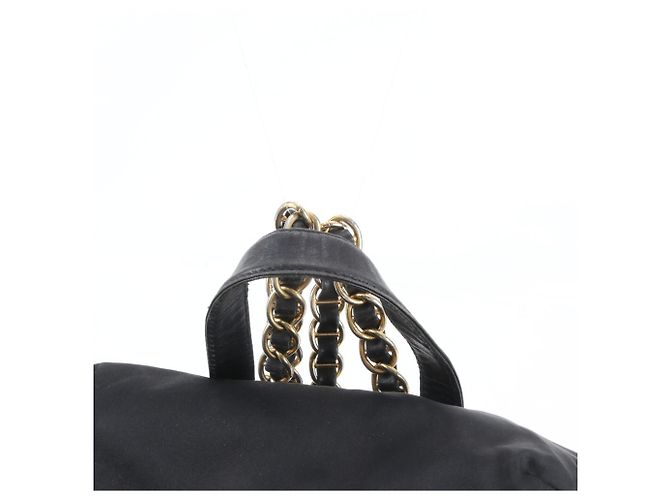 Prada Tessuto Nylon Triangle Logo Chain Leather Backpack - view 2