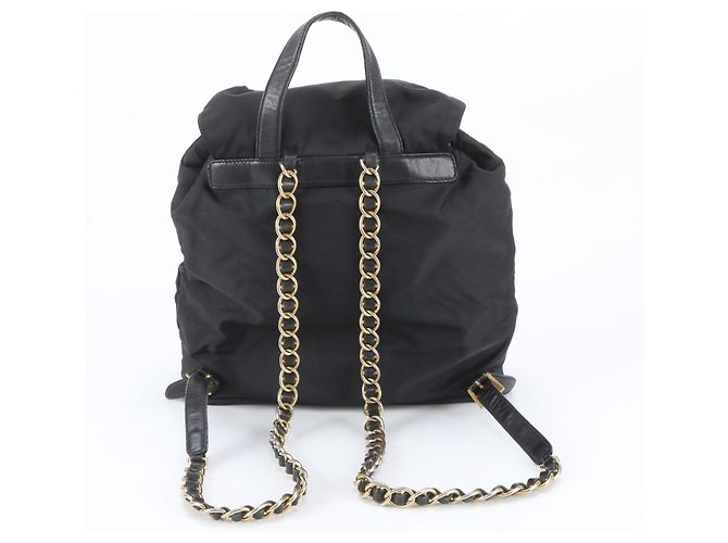 Prada Tessuto Nylon Triangle Logo Chain Leather Backpack - view 3