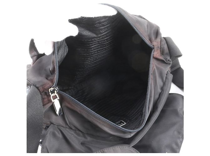Prada Tessuto Nylon Triangle Logo Leather Shoulder Bag - view 7