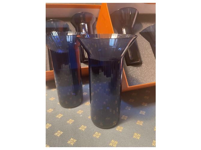 Hermès 6 Verres à eau Hermes Bleu Céruléen 9x15cm, Neufs - vue 12