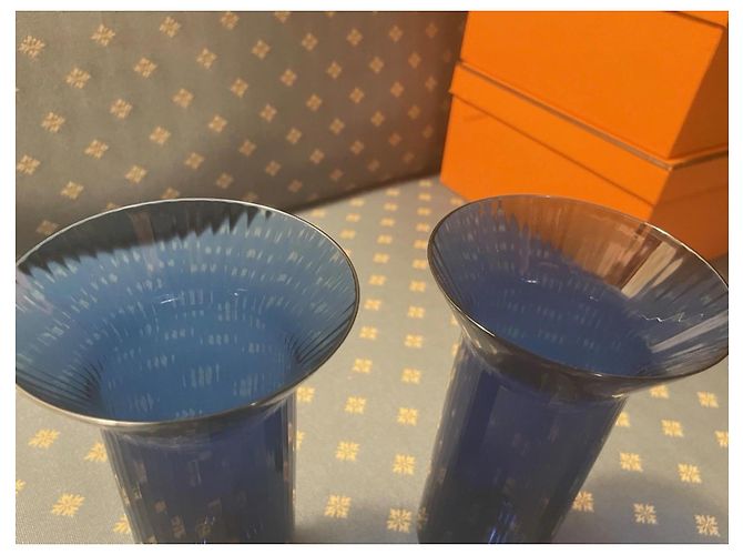 Hermès 6 Verres à eau Hermes Bleu Céruléen 9x15cm, Neufs - vue 8