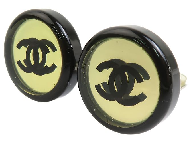 Pendientes de clip redondos de resina plateada CC Chanel Black - vista 6