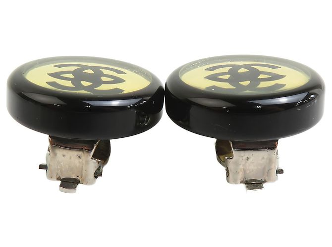 Pendientes de clip redondos de resina plateada CC Chanel Black - vista 7
