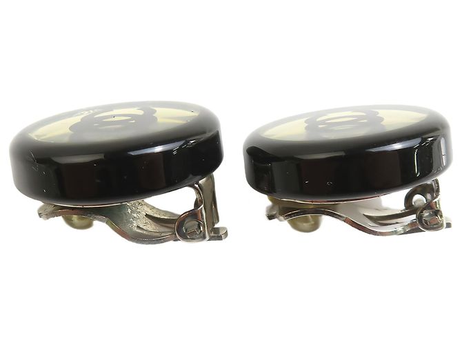 Pendientes de clip redondos de resina plateada CC Chanel Black - vista 8