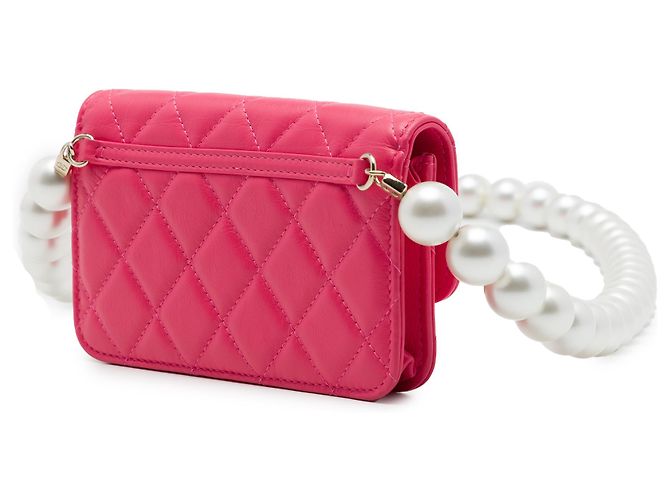 Clutch Chanel Maxi Pearls in pelle d'agnello matelassé rosa con catena - vista 2