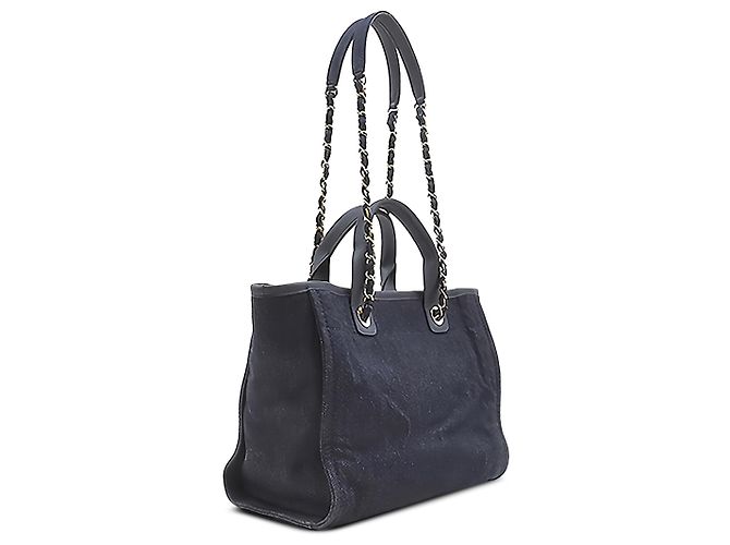 Borsa tote Chanel Deauville Medium in tela blu - vista 2