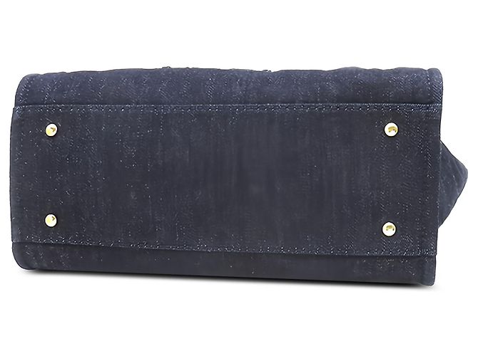 Borsa tote Chanel Deauville Medium in tela blu - vista 3
