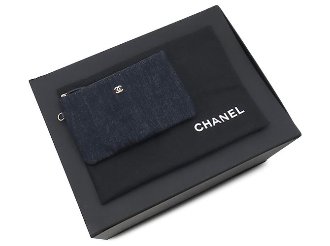 Borsa tote Chanel Deauville Medium in tela blu - vista 6