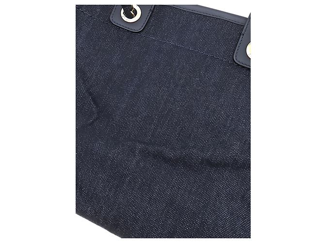 Borsa tote Chanel Deauville Medium in tela blu - vista 8