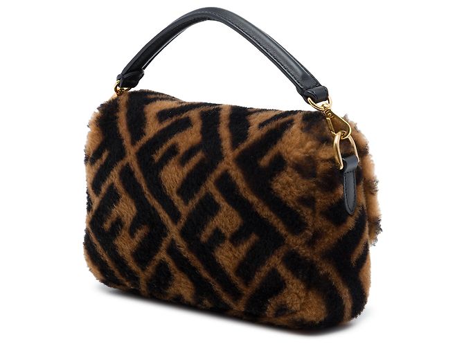 Fendi Mini Zucca Shearling Chain Baguette Satchel Tasche in Braun - Ansicht 2