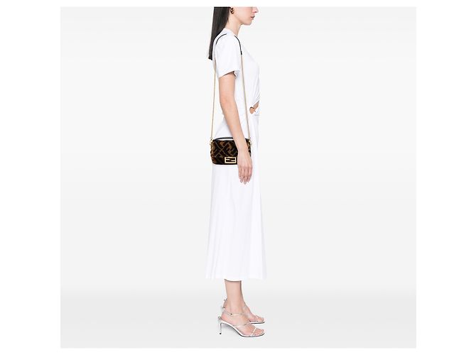 Fendi Mini Zucca Shearling Chain Baguette Satchel Tasche in Braun - Ansicht 6
