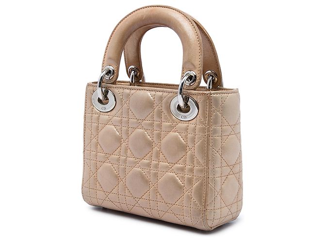 Dior Beige Mini Iridescent Lambskin Cannage Lady Dior - vista 2
