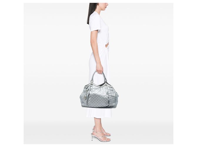 Borsa Tote Gucci Silver Large Guccissima Sukey - vista 7