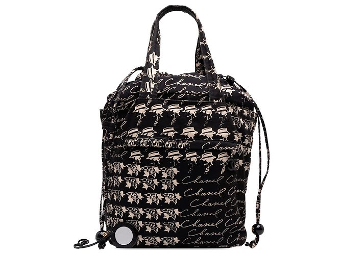 Borsa Tote Chanel Black CC Canvas Grafitti con coulisse - vista 8
