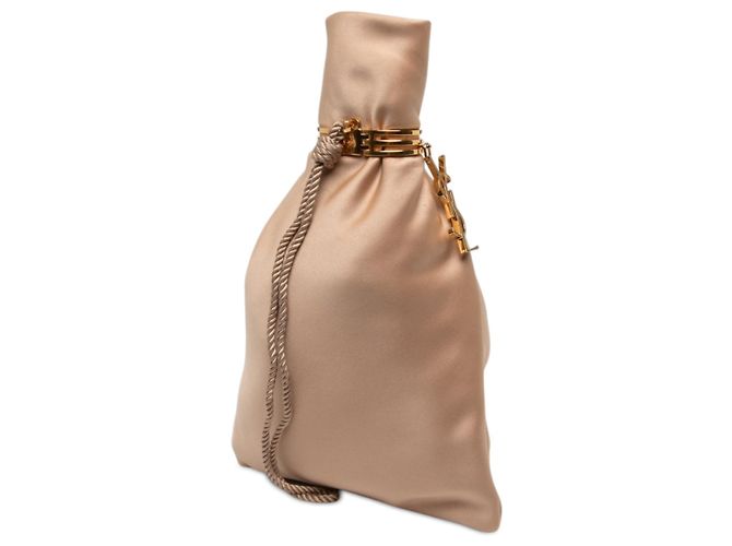 Autre Marque Pouch da sera in raso marrone con monogramma Saint Laurent - vista 2