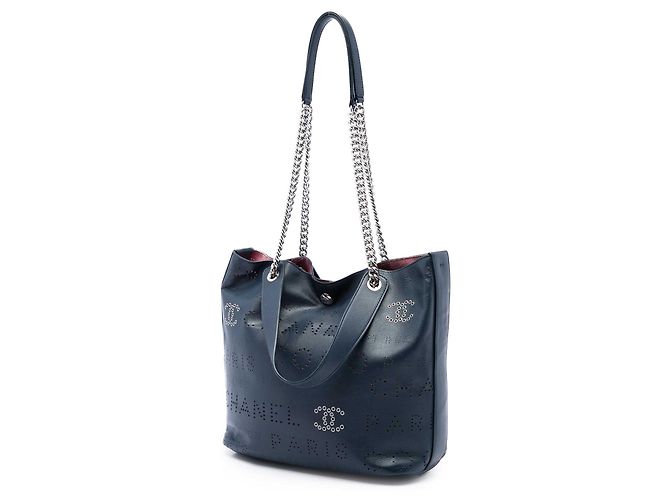 Chanel Blue Calfskin Coco Eyelets Shopping Tote - vista 2