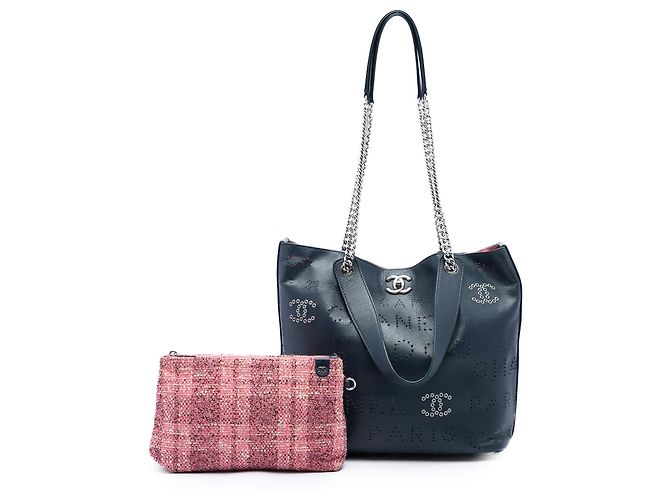 Chanel Blue Calfskin Coco Eyelets Shopping Tote - vista 6
