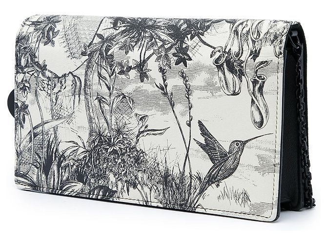 Portafoglio con catena Dior in vitello bianco Toile de Jouy Carnivora - vista 2