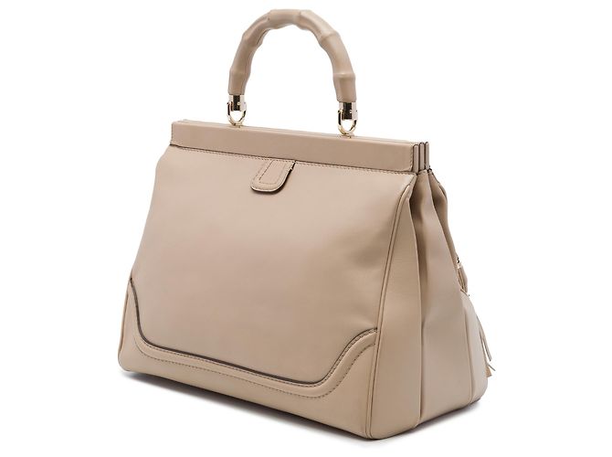 Gucci Bolsa de Alça Superior Bold Bamboo em Pele de Bezerro Bege Medium - vista 2