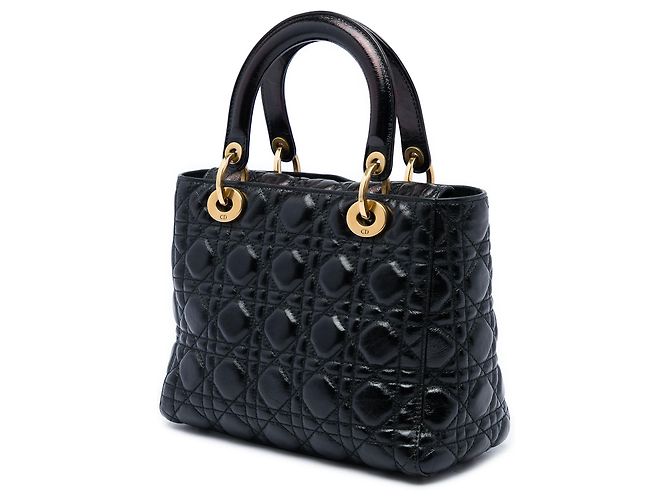 Dior Black Medium Crinkled Patent Cannage Supple Lady Dior - vista 2
