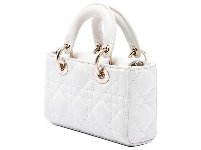 Dior White Micro Lambskin Cannage Lady D Joy - vista 3