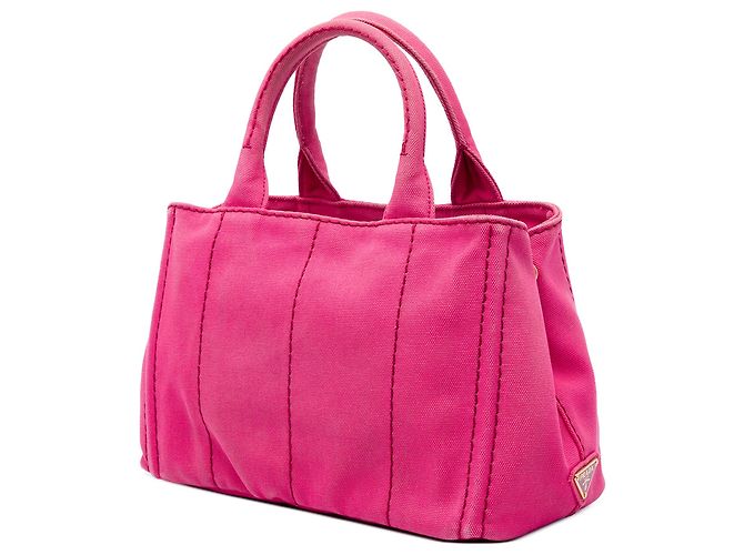 Prada Sac Tote Small Canvas Canapa Logo Rose - vue 2