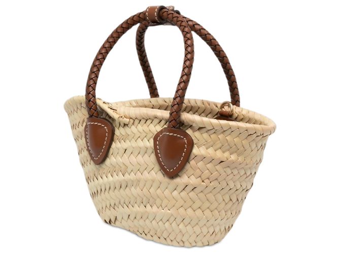 Borsa a mano Miu Miu in rafia intrecciata beige con logo - vista 2