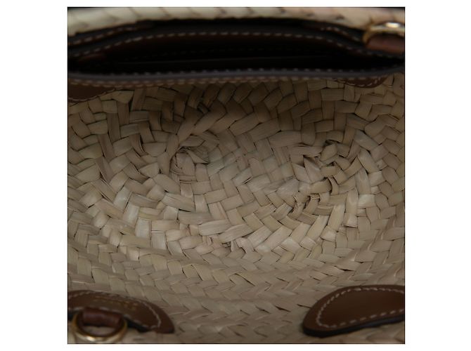 Borsa a mano Miu Miu in rafia intrecciata beige con logo - vista 4