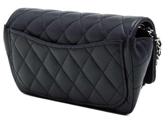 Custodia per occhiali Chanel Black CC Quilted Caviar con catena - vista 2