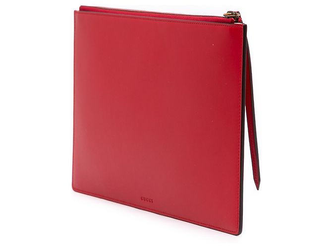 Pouch GucciGhost in pelle di vitello rossa con zip a diamante - vista 2