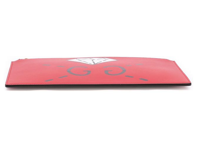Pouch GucciGhost in pelle di vitello rossa con zip a diamante - vista 3