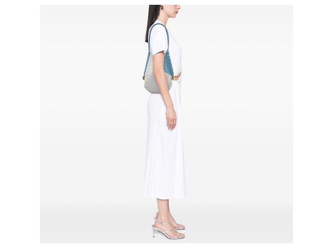 Borsa a tracolla Bottega Veneta Solstice Small in Nappa blu e tela Intrecciato - vista 5