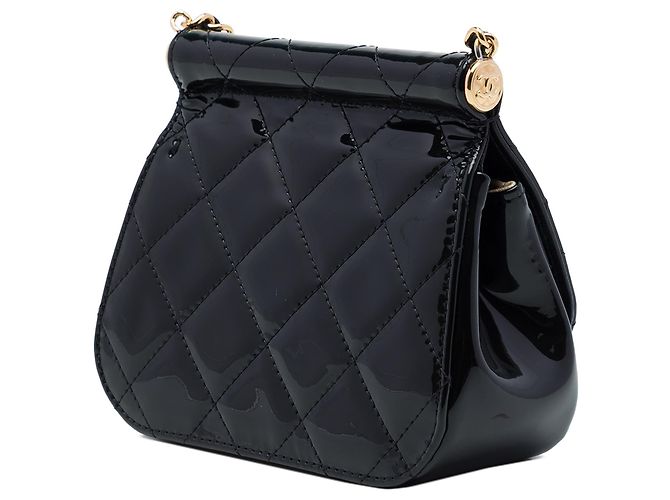 Clutch Chanel Black CC Quilted Patent Frame com corrente - vista 2